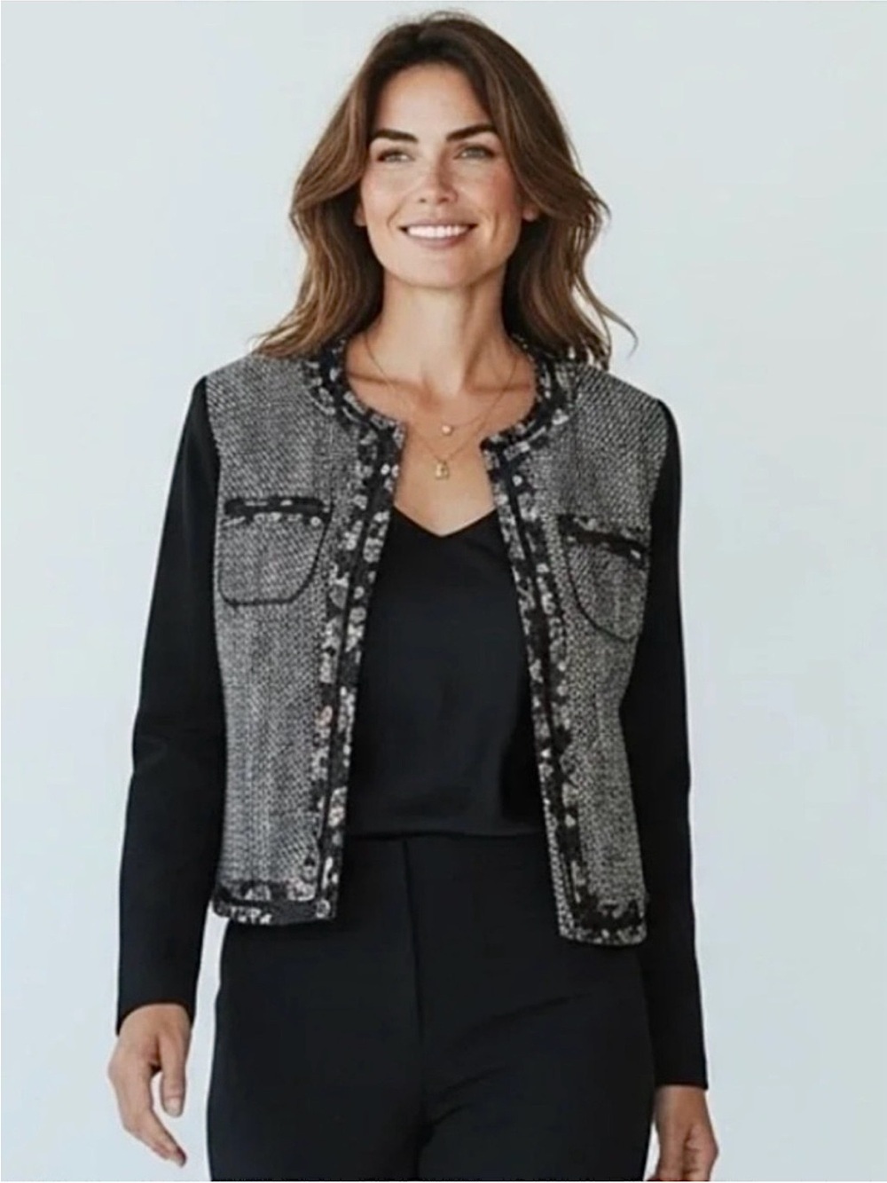 BCBGeneration Tweed Wool Blend Jacket With Floral Trim - Picture 2 of 10